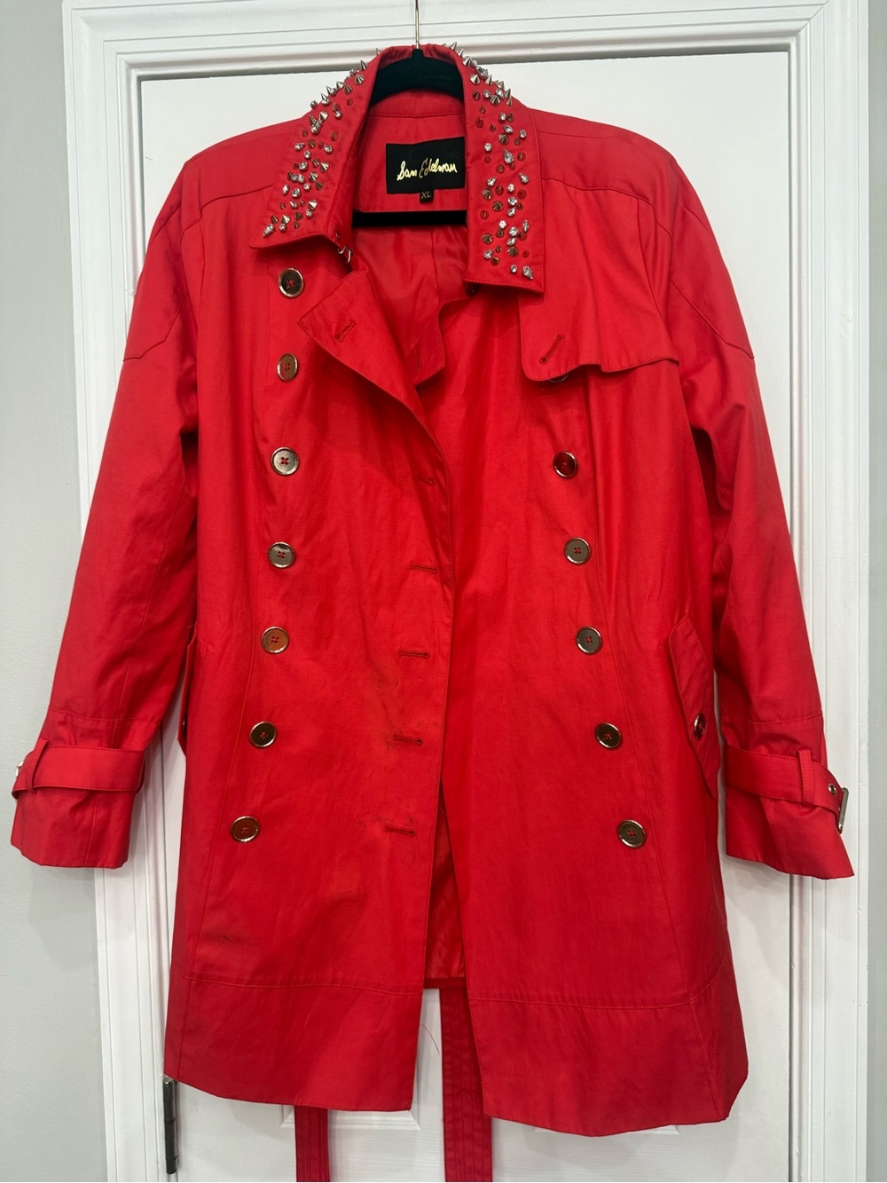 Sam Edelman Red Studded Collar Trench Coat